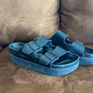 Papillio Black Double-Buckle Platform Sandals